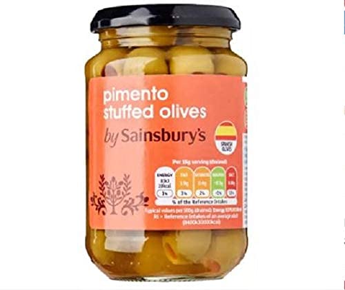 Sainsbury's Pimento-Oliven gefüllt, 350 g, grüne Manzanilla-Oliven gefüllt mit Piment-Paste in Salzlake. von Sainsbury's