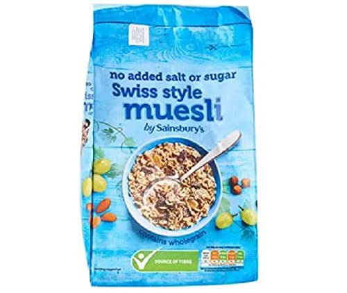 Sainsbury's Schweizer Müsli ohne Zusatz von Zucker oder Salz 1 kg – eine Mischung aus Vollkorn-Haferflocken und malzischen, gerösteten Weizenflocken mit Sultanen, Molkenpulver und Nüssen. von Sainsbury's