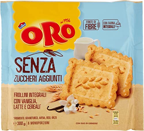 12x Oro Saiwa Frollino Integrale Vollkornkekse mit Vanille Milch und Müsli 300g Vollkorn-Shortbread ohne Zuckerzusatz biscuits cookies 100% Italienische Kekse von Saiwa