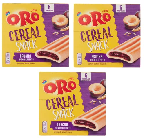 3x Oro Saiwa Cereal Snack Prugna Müslikeks mit Pflaumenfüllung Kekse Biscuits 162g von Saiwa
