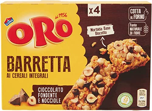 3x Oro Saiwa Snack Barretta Vollkornriegel mit dunkler Schokolade und Haselnüssen 160g von Saiwa