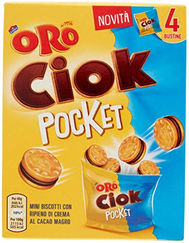 3x Saiwa Oro Ciok Pocket Mini-Kekse gefüllt mit fettarmer Kakaocreme (4 Beutel à 40g) 160g biscuit cookies von Saiwa