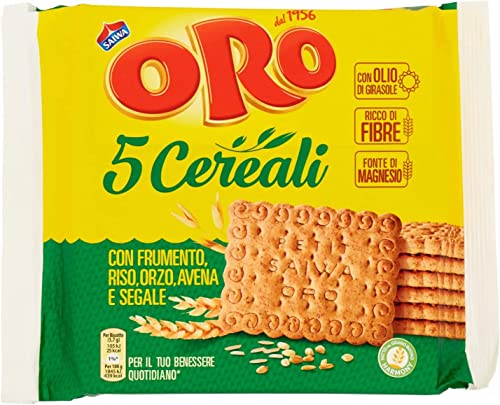 6x Oro Saiwa 5 Cereali Getreidekekse mit Weizen, Reis, Gerste, Hafer und Roggen biscuits cookies 100% Italienische Kekse 400g von Saiwa