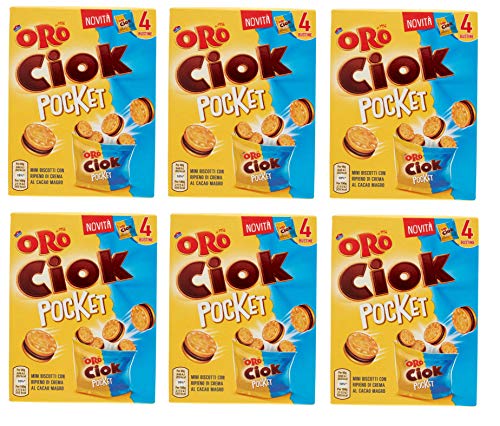 6x Saiwa Oro Ciok Pocket Mini-Kekse gefüllt mit fettarmer Kakaocreme (4 Beutel à 40g) 160g biscuit cookies von Saiwa