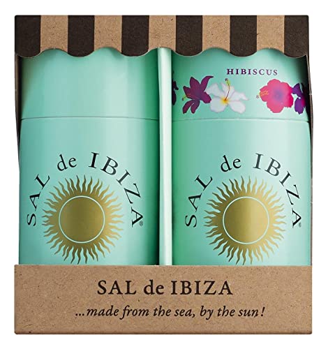 Sal de Ibiza - Granito Strandkorb-Duo Meersalz Pur & Meersalz mit Hibiskus, Geschenkset, leicht körniges Granitosalz, pure Meersalz und die Mischung mit 40 % Hibiskusblüten von Sal de Ibiza