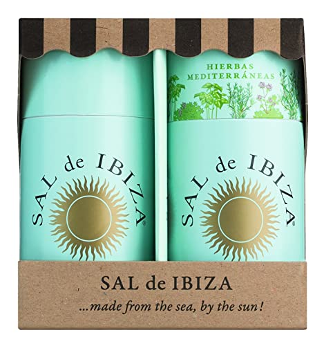 Sal de Ibiza - Granito Strandkorb-Duo Meersalz Pur & Meersalz mit Mittelmeerkräutern, Geschenkset, leicht körniges Granitosalz, pures Meersalz und die Mischung aus spanischen Kräutern von Sal de Ibiza