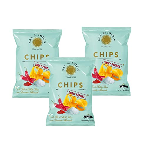 Sal de ibiza Chips Smoky Paprika Kartoffelchips mit Pimentón de La Vera 3x45g Beutel = 135g von Sal de Ibiza