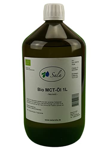 Sala MCT Öl Neutralöl BIO aus Kokosfett 1000 ml (1 L Glasflasche) von Sala