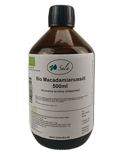 Sala Macadamianussöl Macadamiaöl kaltgepresst BIO (500 ml Glasflasche) von Sala
