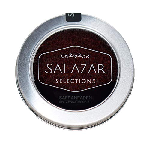 Safran Fäden 10g der Marke Salazar | 100% reine Safranfäden von höchster Qualitätsstufe Super Negin | verpackt in hochwertiger Dose (10 Gramm) von Salazar