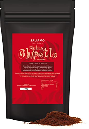 100g Chilies Chipotle gemahlen, Jalapeños getrocknet und geräuchert, Gewürz für BBQ und authentische Tex-Mex Küche | Saliamo von Saliamo