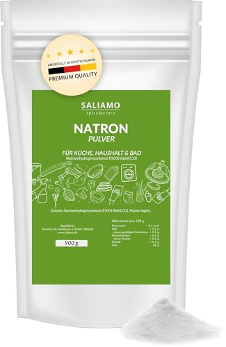 1 KG Natron Pulver - E500ii NaHCO3 - Lebensmittelqualität - abgefüllt und kontrolliert in Deutschland - Natriumhydrogencarbonat - Backpulver - Natronpulver zum backen, reinigen, Haushalt Küche & Bad von Saliamo