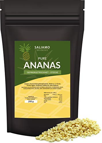 200g Ananasstücke gefriergetrocknet - intensiver Ananas Geschmack - Ideal zum Müsli zum Kochen und Backen - gesunder Snack von Saliamo