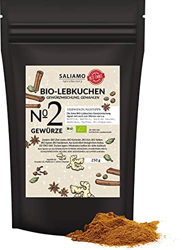 250g BIO Lebkuchengewürz gemahlen mit 6 Gewürzen, auch für Gewürzkuchen, Weihnachtsgewürz, zum Verfeinern von Kuchen, Muffins, Waffeln von Saliamo