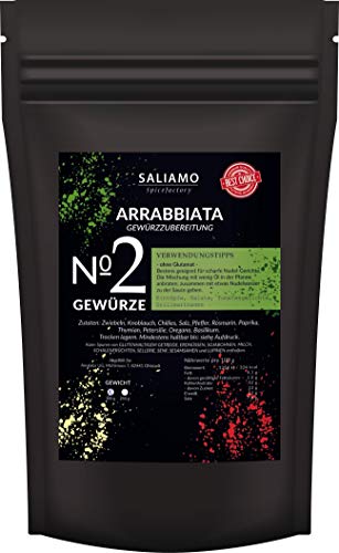 250g Arrabbiata Gewürzmischung, Arrabbiata Mischung mit Knoblauch, Arrabiata Gewürz - Italienisches Gewürzmischung für Penne Arrabiata, italienische Kräuter, Pasta Arrabiata Sauce scharf | Saliamo von Saliamo