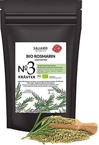 250g BIO Rosmarin getrocknet, intensives Aroma, auch als Rosmarin Tee, als Pizza und Nudel Sauce Gewürz, mediterranes Gewürz | Saliamo von Saliamo