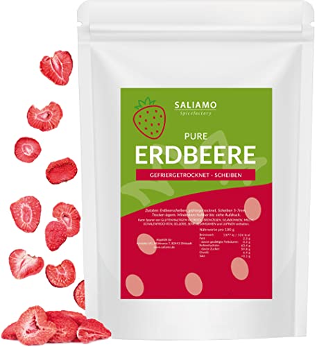 gefriergetrocknete Erdbeeren - Scheiben - Erdbeeren getrocknet 100g - Erdbeerchips - pure Frucht - 100 % Erdbeeren von Saliamo