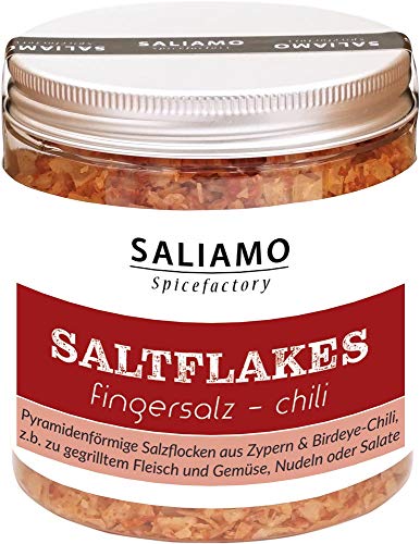 125g BIO Fingersalz Salt Flakes Chili, Pyramiden Flakes Chili, Salt Flakes, Meersalz mit Birdeye-Chili, scharfes Pyramiden Salz aus Zypern | Saliamo von Saliamo
