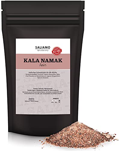 Saliamo Kala Namak Steinsalz - vegan - Schwarzsalz aus Indien - mit Eier Geschmack - feines Salz - gemahlen - Gourmetsalz - 1000 g Packung von Saliamo