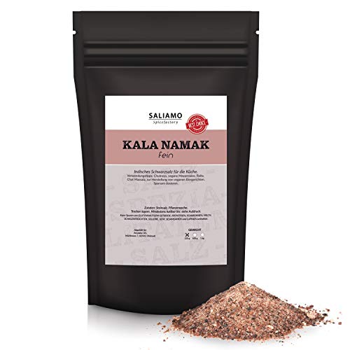 Saliamo Kala Namak Steinsalz - vegan - Schwarzsalz aus Indien - mit Eier Geschmack - feines Salz - gemahlen - Gourmetsalz - 250 g Packung von Saliamo
