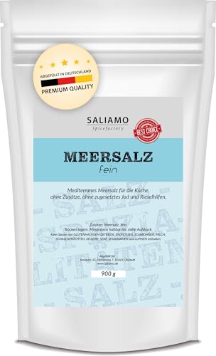 900g Mediterranes Meersalz fein, frei von Zusätzen ohne zugesetztes Jod oder Rieselhilfe | Saliamo von Saliamo