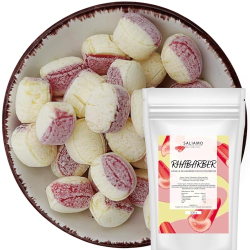 Saliamo | 200g Frucht Bonbons - Vanille Rhabarber Geschmack - Retro Fruchtbonbons - Bonbons wie früher - Jahrmarkt Bonbons - Deutsche Manufaktur von Saliamo