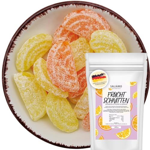 Saliamo | 200g Frucht Bonbons - Orange Zitrone Fruchtbonbons - Retro Bonbons wie früher - Jahrmarkt Bonbons - Deutsche Manufaktur (Fruchtschnitten) von Saliamo