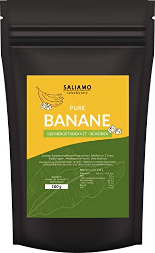 100g gefriergetrocknete Bananen - leichter luftiger gesunder Snack - zum Müsli, Backen und Kochen von Saliamo