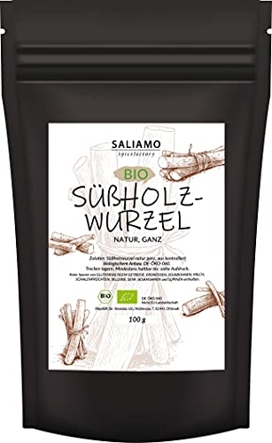 100g BIO Süßholzstangen, Süßholzwurzel, Süßholz Stangen, Lakritzstangen zum süßen oder als Süßholzwurzel-Tee, süßer Geschmack, auch pur ein Genuss | Saliamo von Saliamo