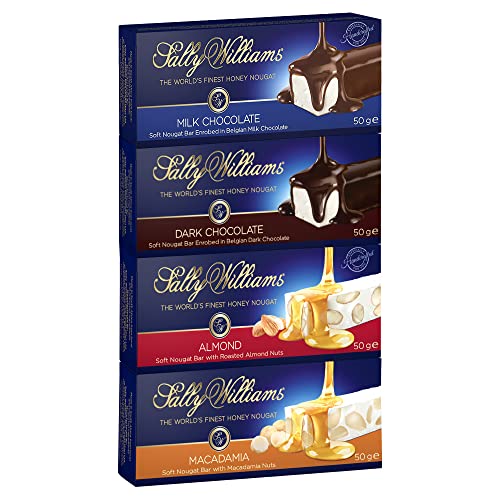 Sally Williams World's Finest Honey Nougat Variety Pack Nougat Bars in Dark Chocolate, Milk Chocolate, Mandel and Macadamia Flavours 4 x 50g von Sally Williams