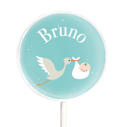 Personalisierte Motiv-Lollis - Thema Babyparty – Mit Namen oder Initialen (5cm, Storch) von Salon Buck
