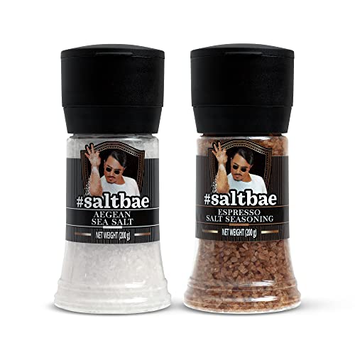 SaltBae® Duo Pack Gewürzsalz - 2 Stück hochwertiges Salzgewürze für jeden Heimkoch oder Grillmeister - ideal als Geschenkset für BBQ-Partys - Ägäisches Meersalz + Espresso-Salz von SaltBae