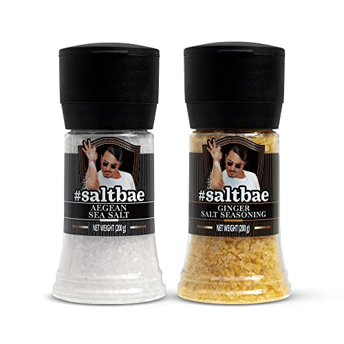 SaltBae® Duo Pack Gewürzsalz - 2 Stück hochwertiges Salzgewürze für jeden Heimkoch oder Grillmeister - ideal als Geschenkset für BBQ-Partys - Ägäisches Meersalz + Ingwersalz von SaltBae