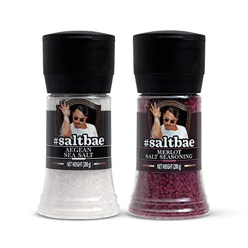 SaltBae® Duo Pack Gewürzsalz - 2 Stück hochwertiges Salzgewürze für jeden Heimkoch oder Grillmeister - ideal als Geschenkset für BBQ-Partys - Ägäisches Meersalz + Merlot-Salz von SaltBae