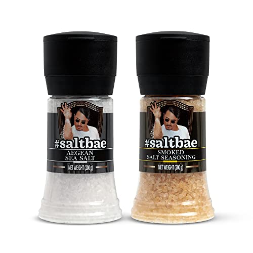 SaltBae® Duo Pack Gewürzsalz - 2 Stück hochwertiges Salzgewürze für jeden Heimkoch oder Grillmeister - ideal als Geschenkset für BBQ-Partys - Ägäisches Meersalz + Rauchsalz von SaltBae
