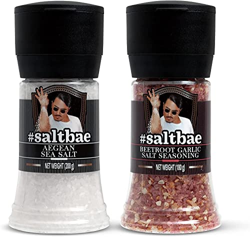 SaltBae® Duo Pack Gewürzsalz - 2 Stück hochwertiges Salzgewürze für jeden Heimkoch oder Grillmeister - ideal als Geschenkset für BBQ-Partys - Ägäisches Meersalz + Rote Bete-Knoblauch-Salz von SaltBae