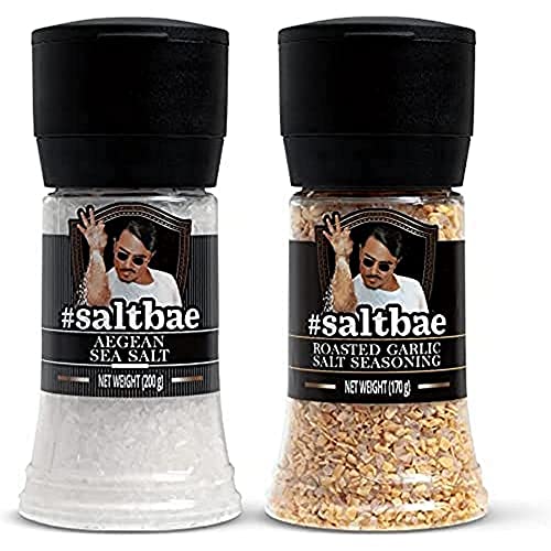 SaltBae® Duo Pack Gewürzsalz - 2 Stück hochwertiges Salzgewürze für jeden Heimkoch oder Grillmeister - ideal als Geschenkset für BBQ-Partys - Ägäisches Meersalz + geröstetes Knoblauchsalz von SaltBae