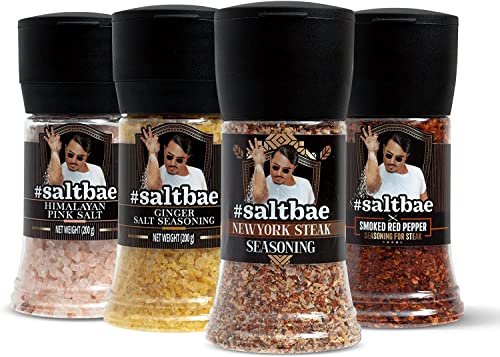 SaltBae® New York Salz & Gewürze Gourmet Set - 3 Stück hochwertige Gewürze und 1 Punjab Pakistan Himalaya-Salz für jeden Koch oder Grillmeister - ideal als Geschenkset für eine BBQ-Party von SaltBae