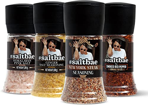 SaltBae® New York Salz & Gewürze Gourmet Set - 3 Stück hochwertige Gewürze und 1 Punjab Pakistan Himalaya-Salz für jeden Koch oder Grillmeister - ideal als Geschenkset für eine BBQ-Party von SaltBae