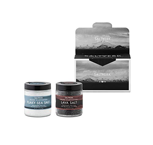 Saltverk Lakritz-Salz & Lava-Salz Geschenkbox (Meersalz-Kristalle aus Island, 2 Gläser à 90g) von Saltverk