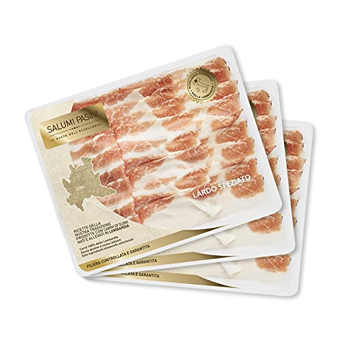 Lardo Speziato Salumi Pasini® | Rückenspeck mit Gewürzen | Dreierpack | Fertig geschnittene Scheiben | Abgepackt | 70 g pro Verpackung von Salumi Pasini