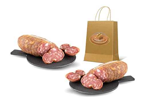 Moretti® Handgefertigte gewürzte Soppressata | 600g / 700g Vakuumverpackt 2 Packungen | Dessert ohne kalabrische Chili | Traditionelle Salami | Hergestellt in Kalabrien (ohne Chili) von Moretti