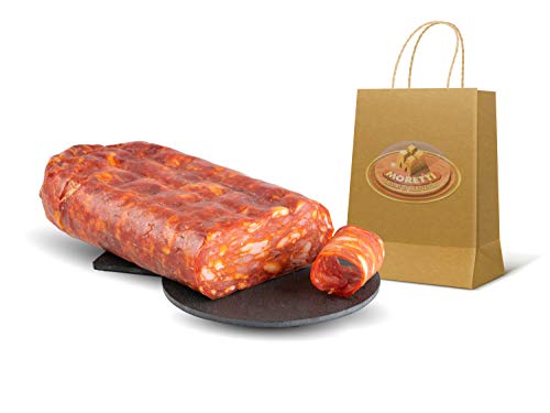 Moretti® Scharfe kalabrische Scharfe Spianata | 600g / 700g Vakuumverpackt | Typische kalabrische Gewürzsalami | Handwerklich getrocknet | Hergestellt in Kalabrien (scharf) von Moretti