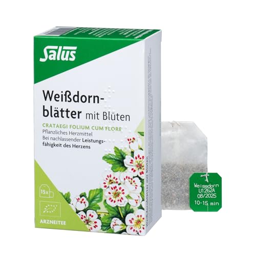 Salus - Weißdornblätter mit Blüten Tee - 1x 15 Filterbeutel (30 g) - Arzneitee - Crataegi folium cum flore - pflanzliches Herzmittel - bei nachlassender Leistungsfähigkeit des Herzens - bio von Salus