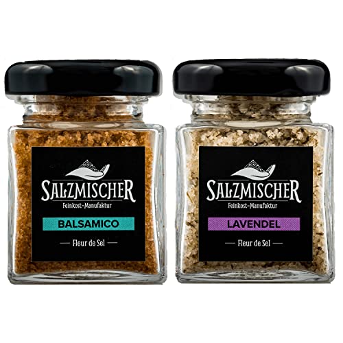 Edles Geschenkset mit 2x 35g Balsamico und Lavendel Salz, Fleur de Sel Salzmischung die perfekte Geschenkidee (Se 3: Balsamico, Lavendel) von Salzmischer