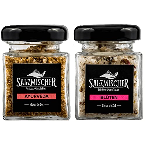 Edles Geschenkset mit 2x 35g Ayurveda und Blüten Salz, Fleur de Sel Salzmischung die perfekte Geschenkidee (Set 2: Ayurveda, Blüten) von Salzmischer