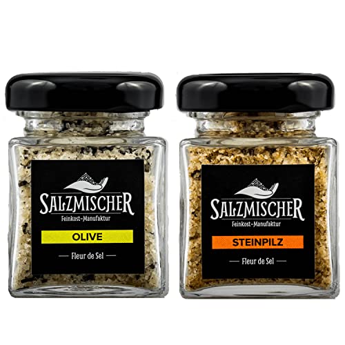 Edle Geschenksets mit Gewürzen und Fleur de Sel Salzmischung die perfekte Geschenkidee (Set 4: Olive, Steinpilz) von Salzmischer