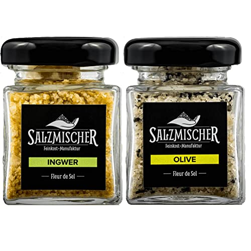 Edle Geschenksets mit Gewürzen und Fleur de Sel Salzmischung die perfekte Geschenkidee (Set 7: Ingwer, Olive) von Salzmischer