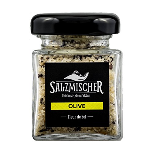 Salzmischer Salzmischung / Gewürzmischung 35g im Glas "Olivensalz" (Mischung aus Fleur de Sel de Guérande mit getrockneten schwarzen Oliven) von Salzmischer