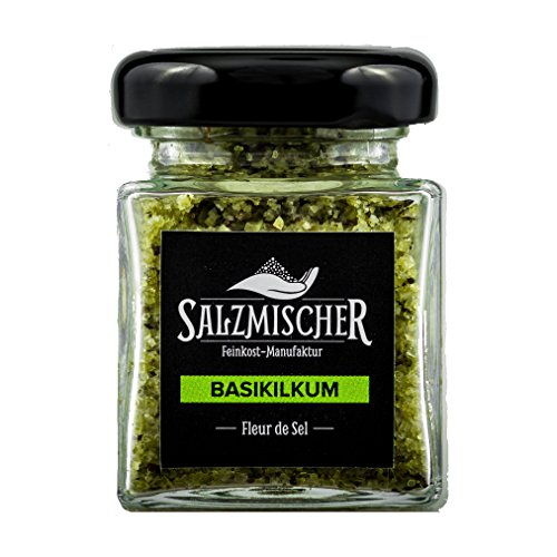Salzmischer Salzmischung / Gewürzmischung 75g im Glas "Basilikumsalz" (Mischung aus Fleur de Sel de Guérande und Basilikum) von Salzmischer